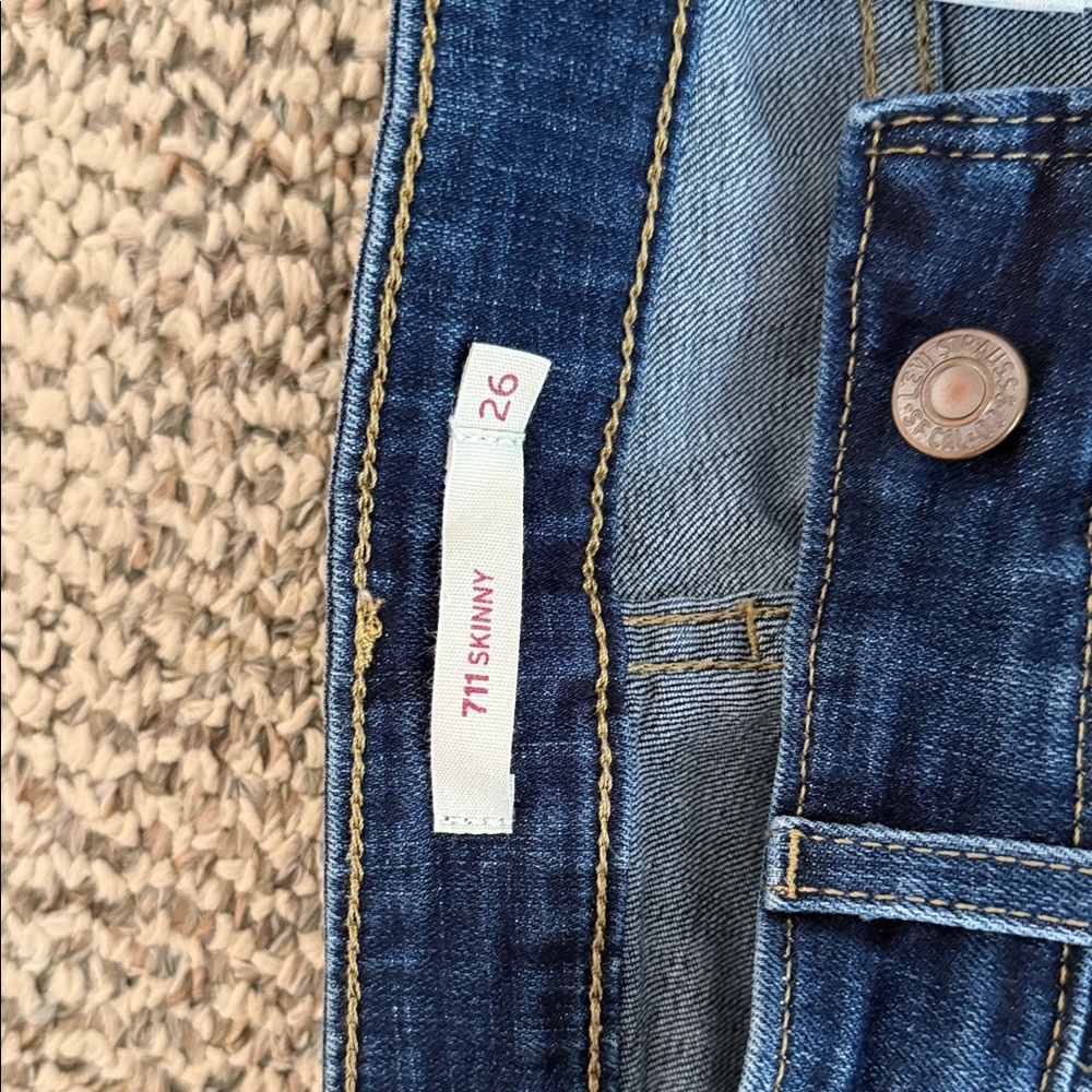Levi's 711 Dark Blue Distressed Skinny Jeans - Picture 5 of 5